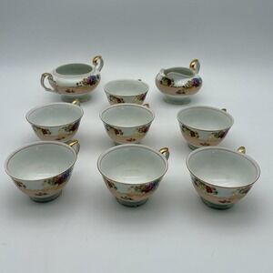 Vintage Harmony House‎ Grandeur Cups Sugar Creamer Set Japan Gold Trim Floral